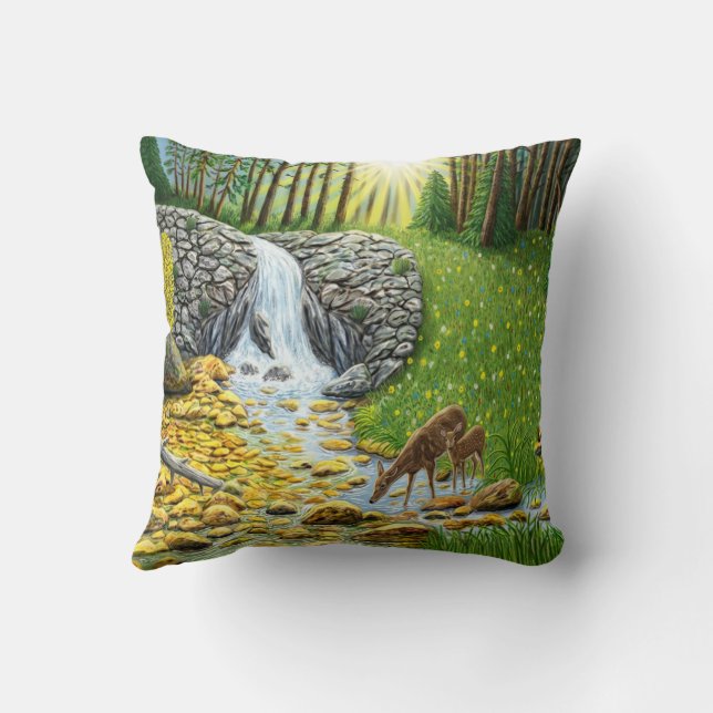 Forest At Dawn Throw Pillow (Back)
