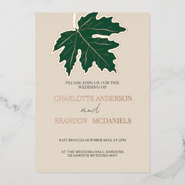 Forest Autumn Maple Leaf Wedding Rose Gold    (Front)