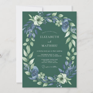 Forest Azure Watercolor Wedding Invitation