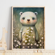 Forest Baby Bear Flower | Bear Wall Print