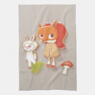 Forest Bakery: Fox Girl & Animal Cookies Pattern Kitchen Towel