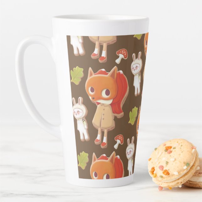Forest Bakery: Fox Girl & Animal Cookies Pattern Latte Mug (In Situ)