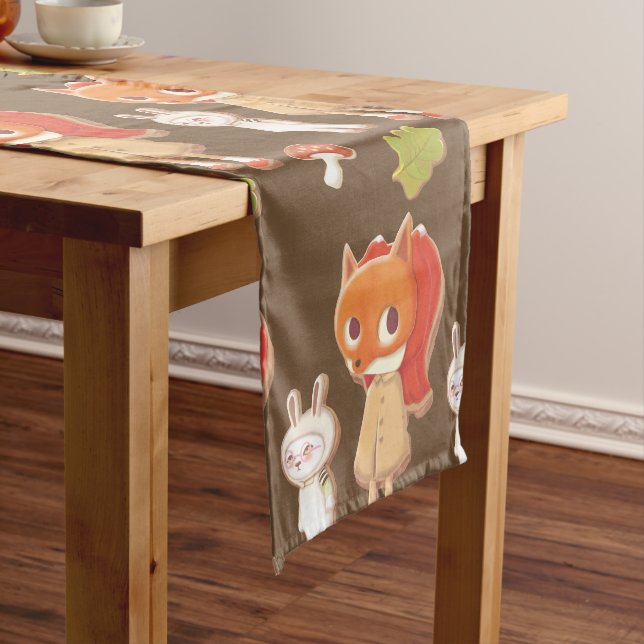 Forest Bakery: Fox Girl & Animal Cookies Pattern Short Table Runner (In Situ)