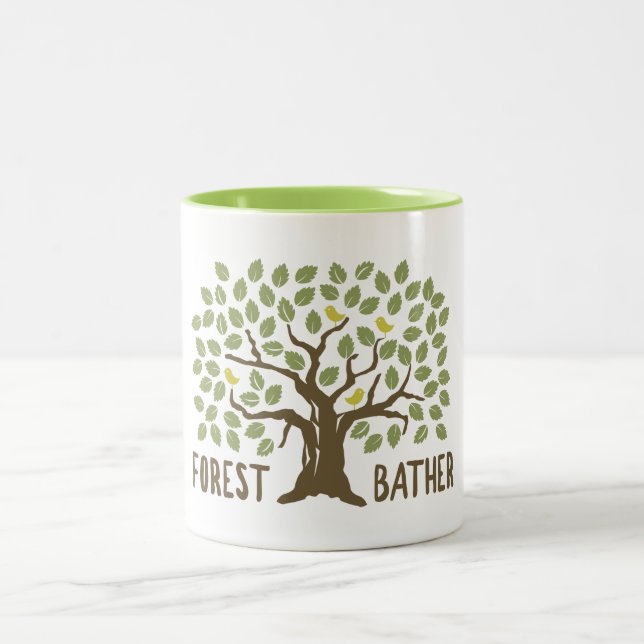 Forest Bather Birds Two-Tone Coffee Mug (Center)