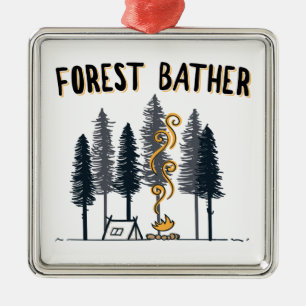 Forest Bather Camping Metal Ornament