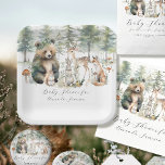 Forest Bear Deer Woodland Cute Animals Baby Shower Paper Plate<br><div class="desc">BABY SHOWER DECOR, PAPER PLATES | Perfect for either a boy or girl, Cute, sweet gender neutral, baby animals in a mountain pine forest setting. An adorable bear with a foliage wreath on her head, a deer, fox, rabbit, squirrel and a little bird are surrounded by mushrooms and delicate wild...</div>