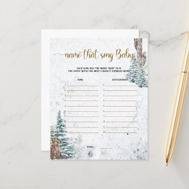 Forest bear-Name that song baby shower game (Front/Back In Situ)