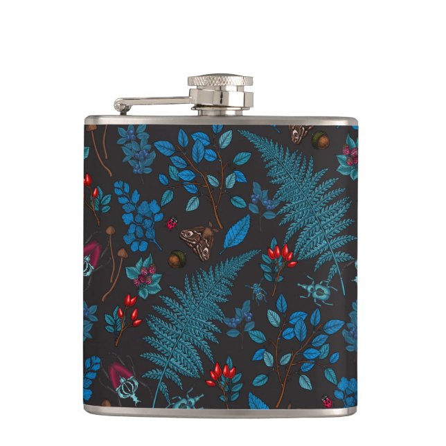 Forest berries, leaves and bugs 1 hip flask (Front)
