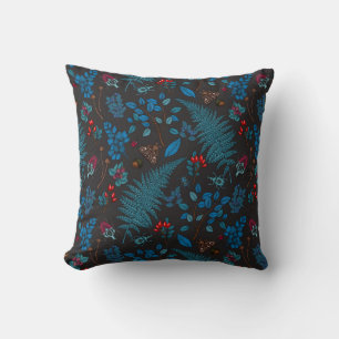 Forest berries, leaves and bugs 1 throw pillow