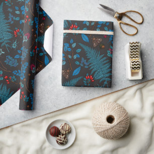 Forest berries, leaves and bugs 1 wrapping paper