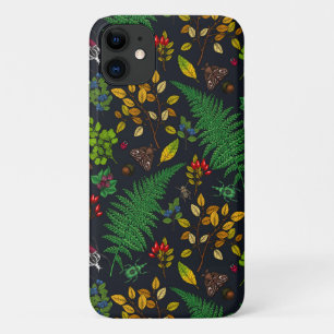 Forest berries, leaves and bugs on graphite black iPhone 11 case