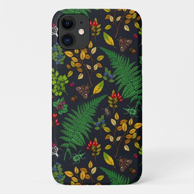 Forest berries, leaves and bugs on graphite black Case-Mate iPhone case (Back)