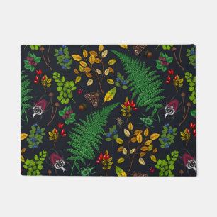 Forest berries, leaves and bugs on graphite black doormat