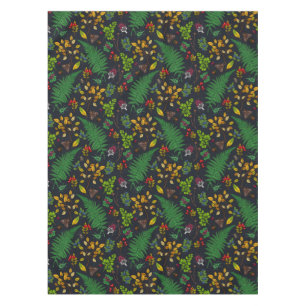 Forest berries, leaves and bugs on graphite black tablecloth