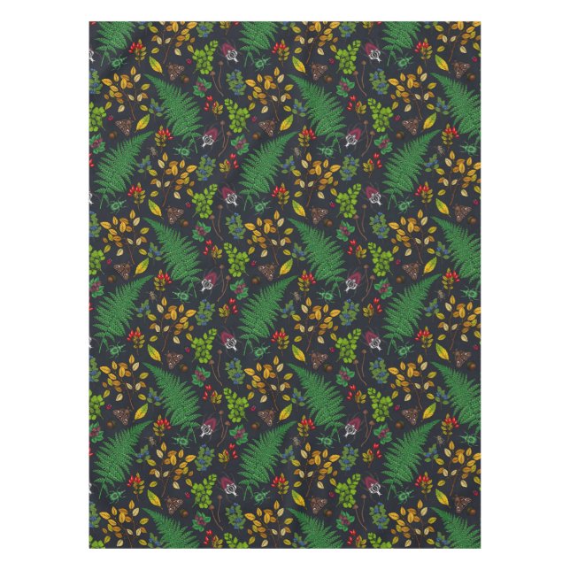 Forest berries, leaves and bugs on graphite black tablecloth (Front)
