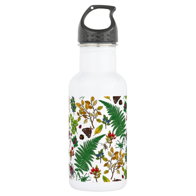Forest berries, leaves and bugs on white 532 ml water bottle (Front)