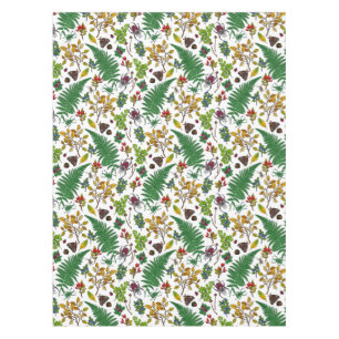 Forest berries, leaves and bugs on white tablecloth