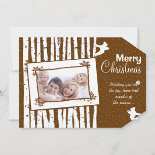 Forest Birch Trees & Flying Birds Merry Christmas Holiday Card