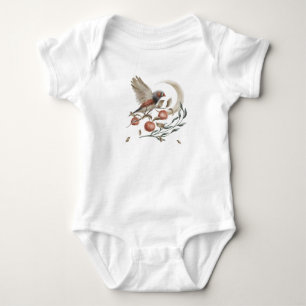 Forest bird with fruits and a crescent moon baby bodysuit