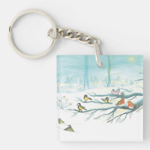 Forest birds in winter keychain