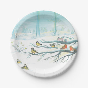 Forest birds in winter  paper plate