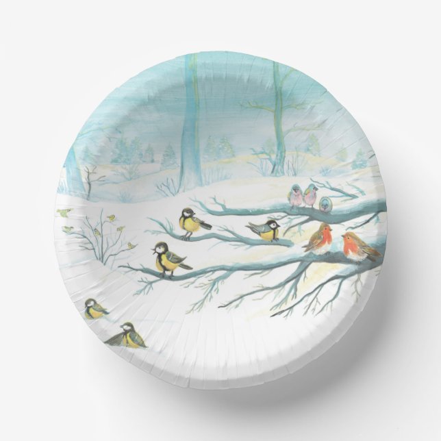 Forest birds in winter     paper plate (Front)