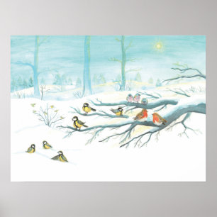 Forest birds in winter poster