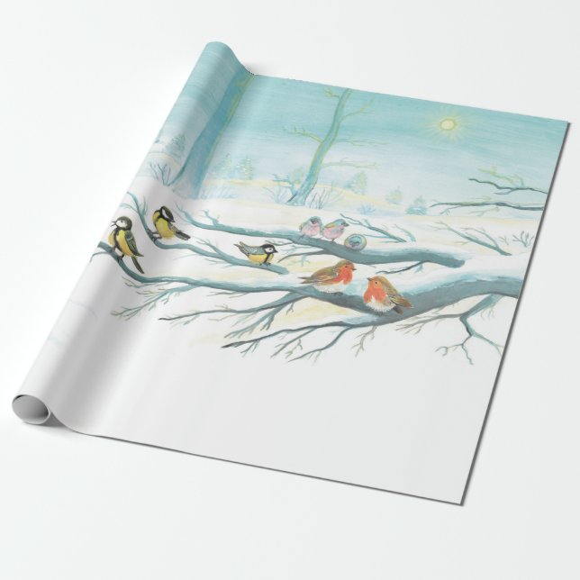 Forest birds in winter   wrapping paper (Unrolled)