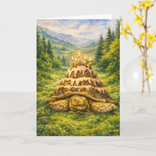 Forest Birthday Cake Sulcata Tortoise Watercolor Card