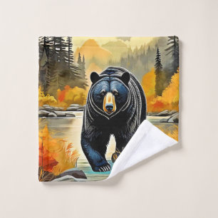 Forest Black Bear Autumn Bath Towel Set