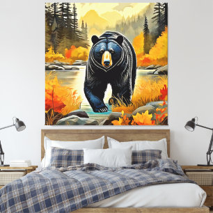 Forest Black Bear Autumn Canvas Print