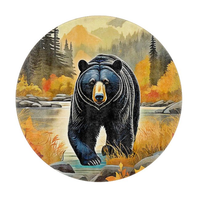 Forest Black Bear Autumn Cutting Board (Front)