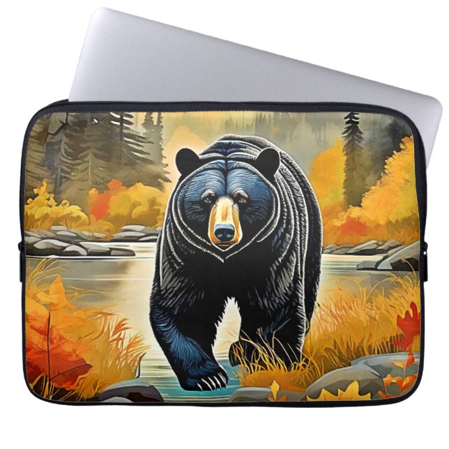 Forest Black Bear Autumn Laptop Sleeve (Front)