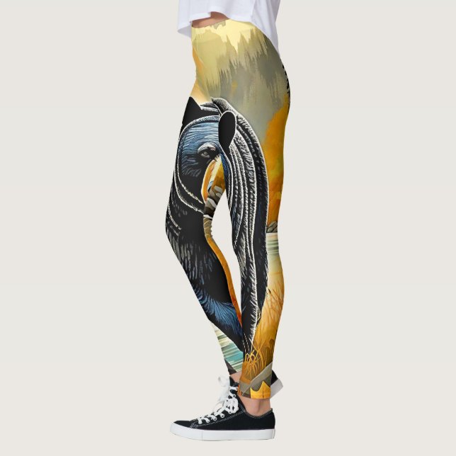 Forest Black Bear Autumn Leggings (Left)