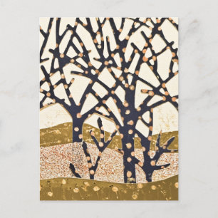Forest, blue and gold holiday postcard