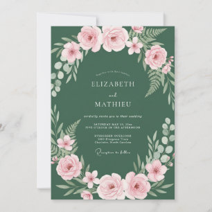 Forest Blush Ranunculus Eucalyptus Wedding Invitation