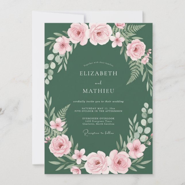 Forest Blush Ranunculus Eucalyptus Wedding Invitation (Front)