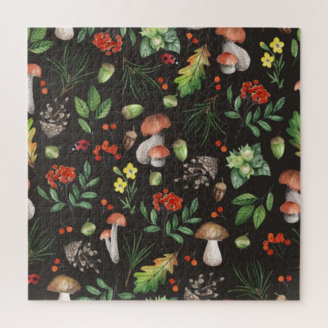 Forest Bounty: Watercolor Mushroom Pattern Jigsaw Puzzle (Vertical)