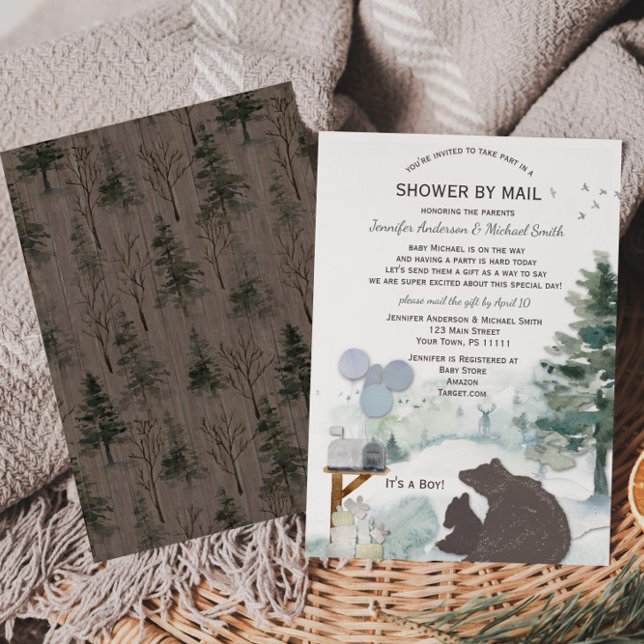 Forest Boy Country Bear Deer Mail Baby Shower Invitation (Creator Uploaded)