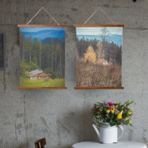 Forest cabins under the mountains