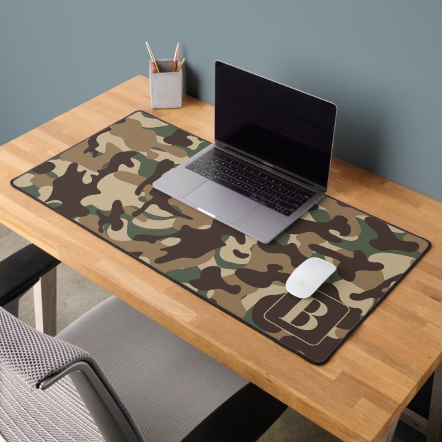 Forest Camo Personalized Monogram Camouflage Desk Mat (Office 2)