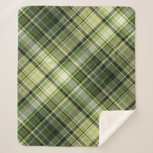 Forest Canopy Green and Cream Plaid Sherpa Blanket