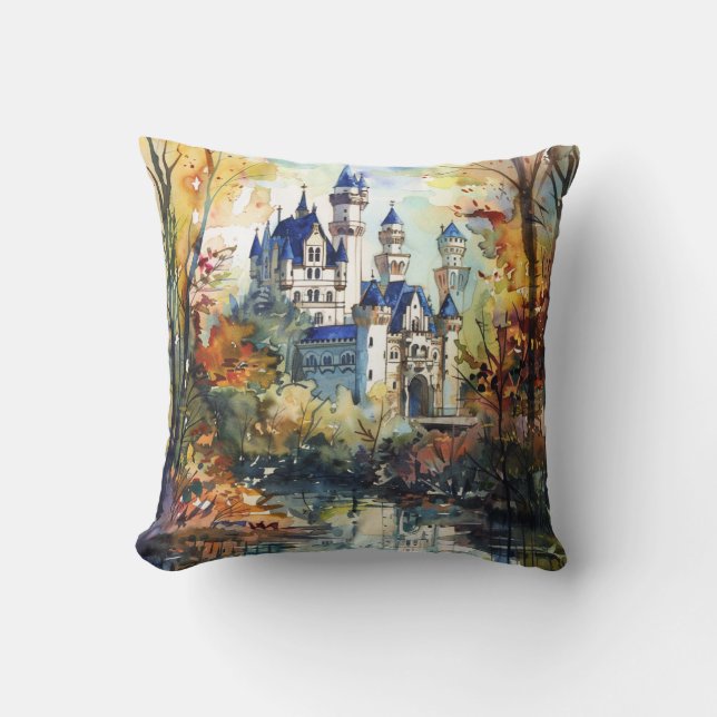 Forest Castle Throw Pillow (Front)
