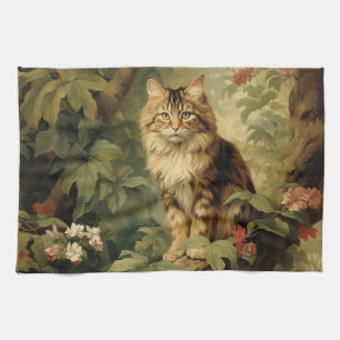 Forest Cat in Lush Foliage Kitchen Towel