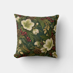 Forest Cedar Hellebore Winter Throw Pillow