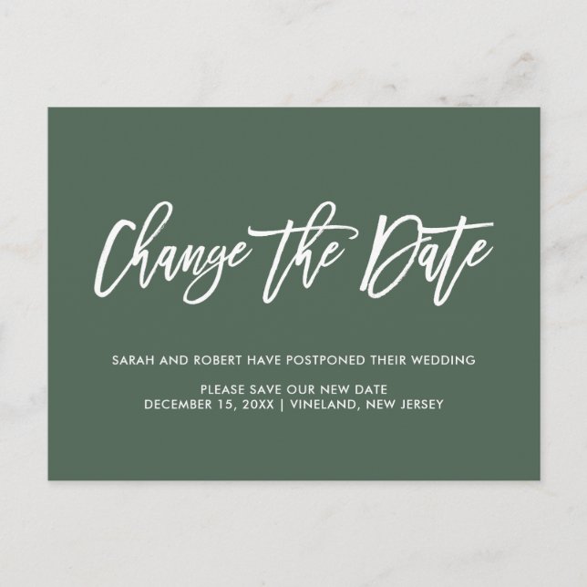 Forest | Change date Postponed Cancelled wedding Announcement Postcard (Front)