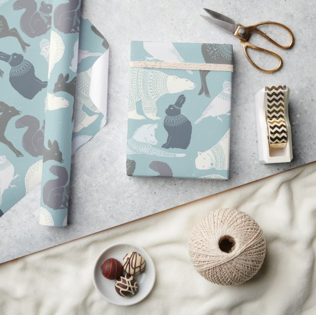 Forest Christmas Bunny Fox Deer Bear Bird Squirrel Wrapping Paper (Crafts)