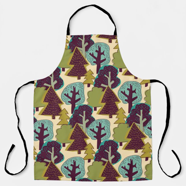 Forest Colour Doodle Trees Illustration Apron (Front)