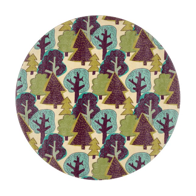Forest Colour Doodle Trees Illustration Cutting Board (Front)