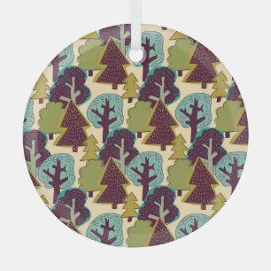 Forest Colour Doodle Trees Illustration Glass Ornament